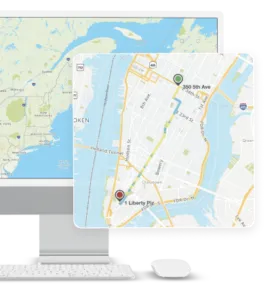 enlarged map of 2 locations connect with a highlighted route