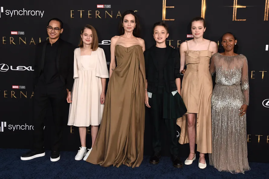 Angelina Jolie Makes Rare Red Carpet Appearance With Children At Eternals Premiere
