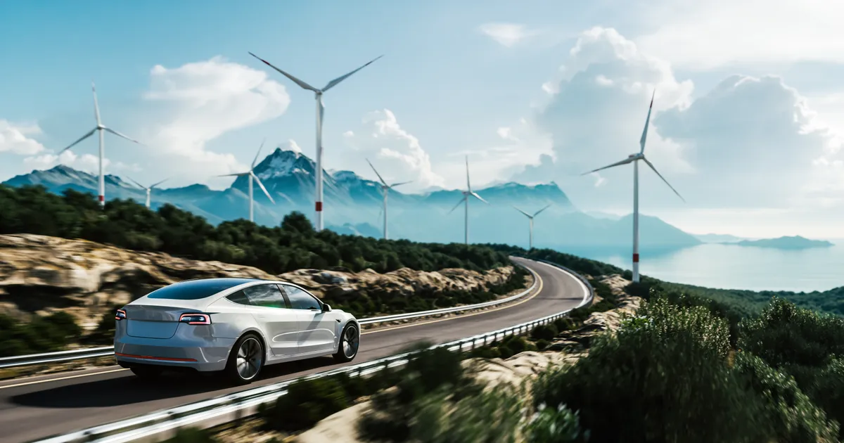 Electric Car driving down country road