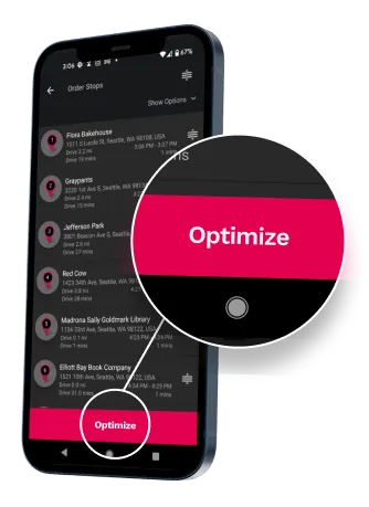 mobile app with Optimize button callout