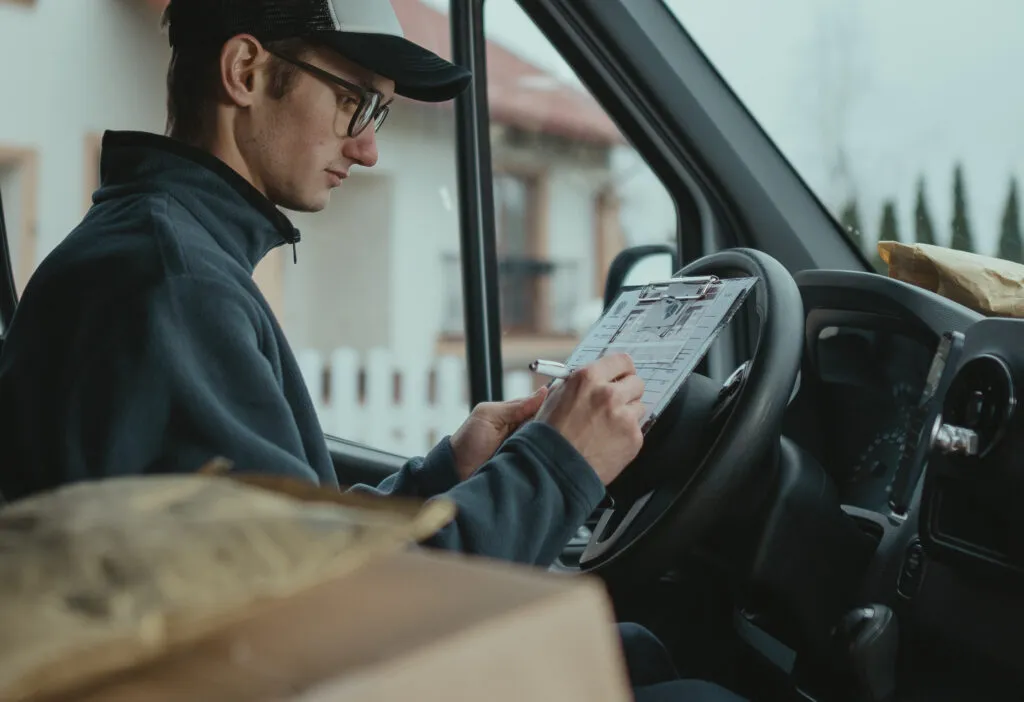 delivery driver filling out a bill of lading
