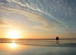 elderly couple walking on beach in florida