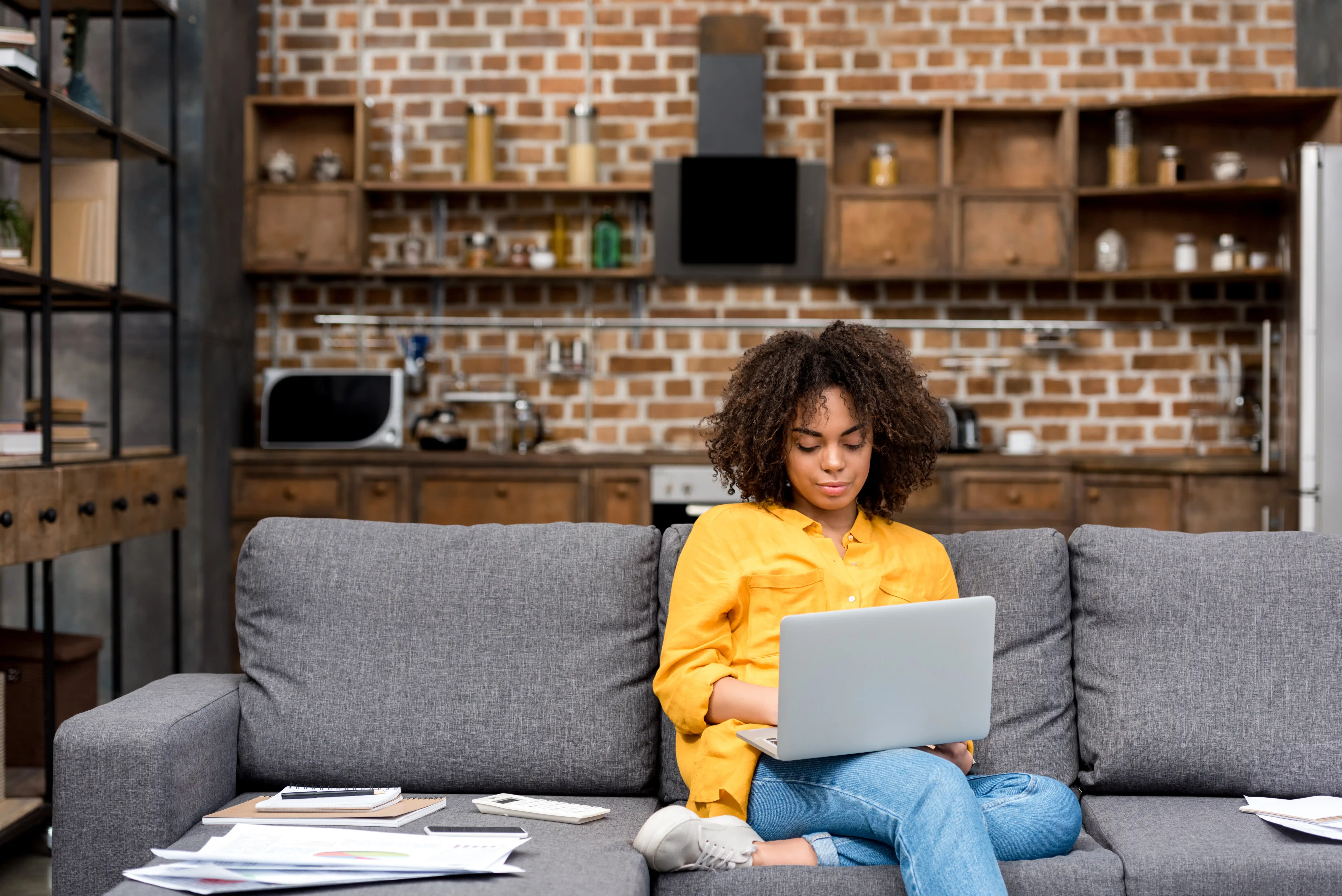 Woman Working at Home on Laptop