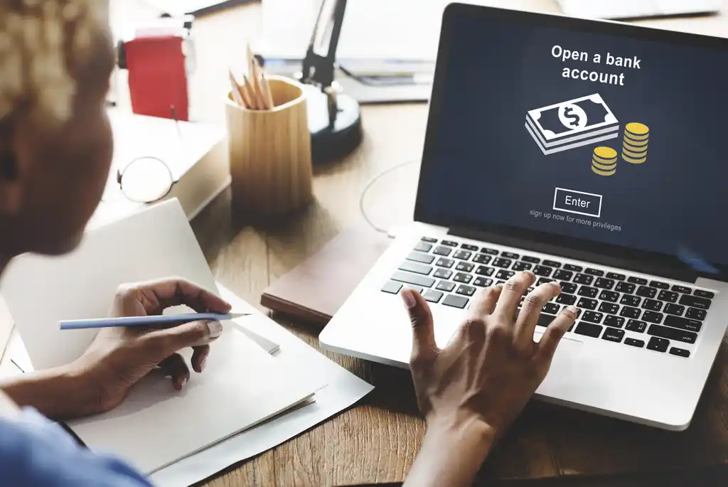 Lady Opening Bank Account on Computer