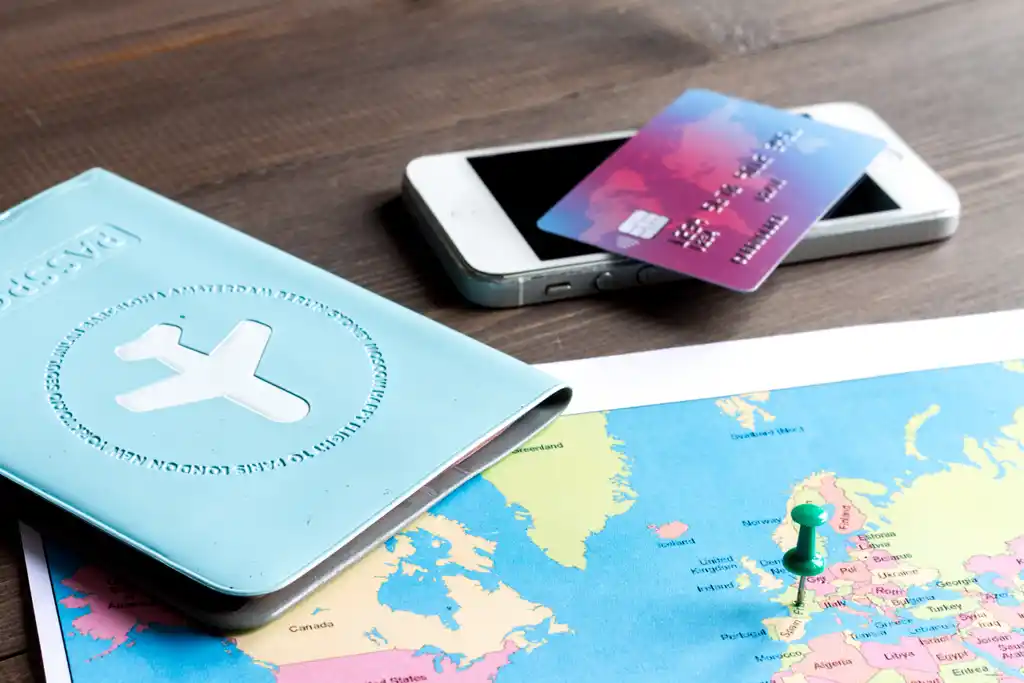 Travel Map, Passport and Credit Card