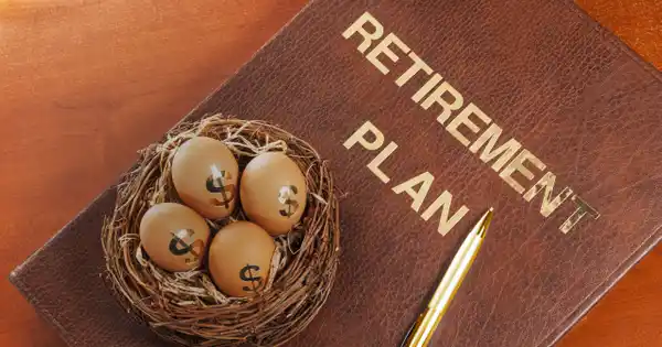 Retirement Plan Folder with Dollar Eggs in Basket