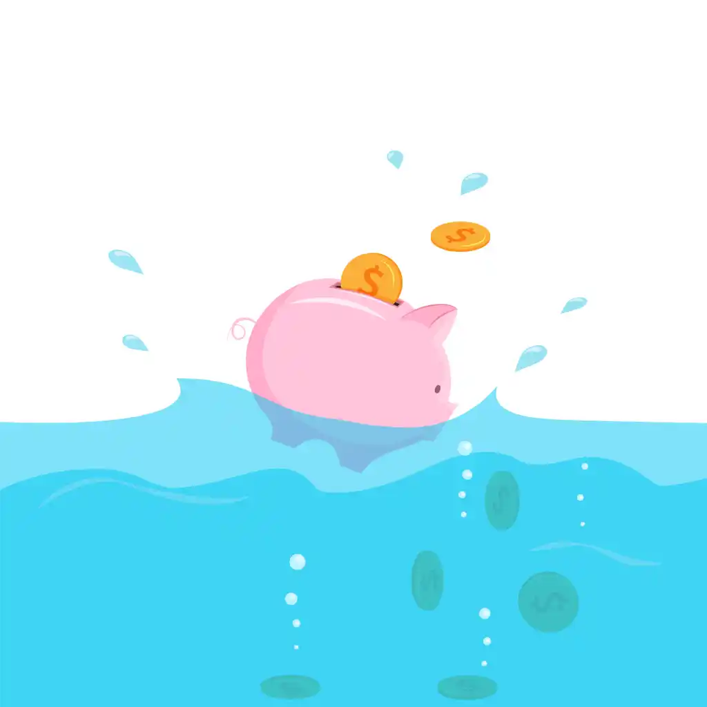 Sinking Piggy Bank Full of Money
