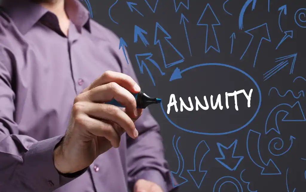 Man Writing Annuity on Clear Screen