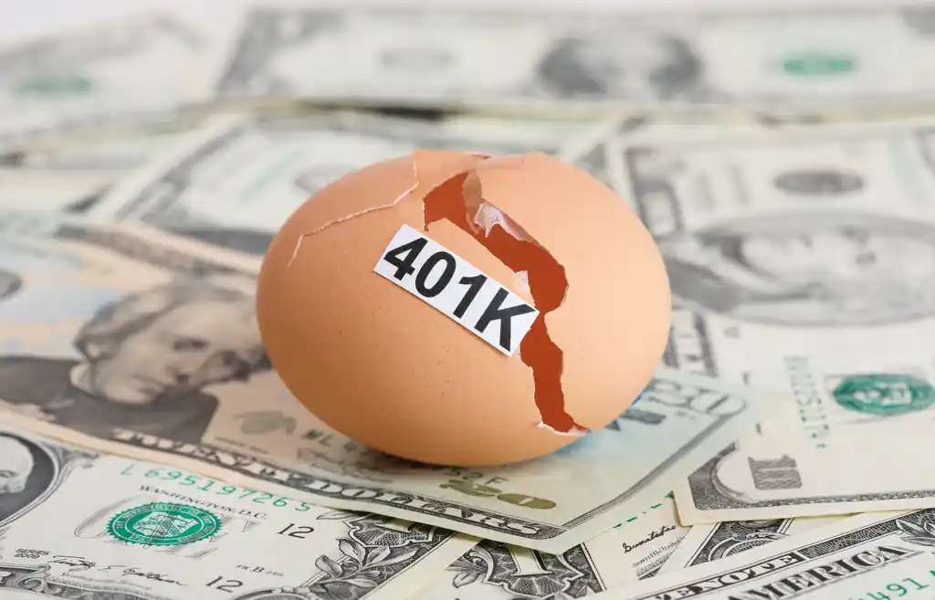 401K Written on Cracked Egg on Cash