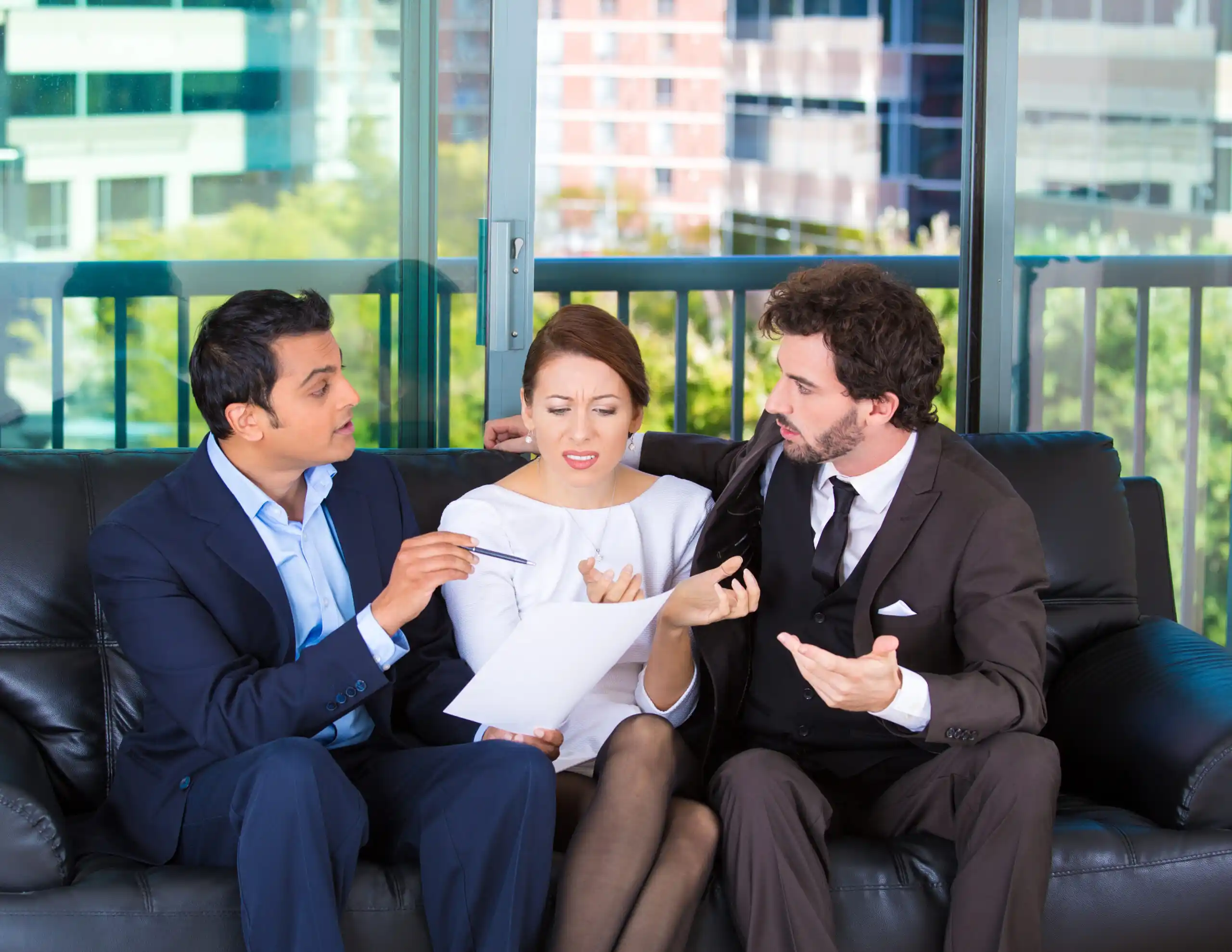 Woman Ignoring Business Men's Advice