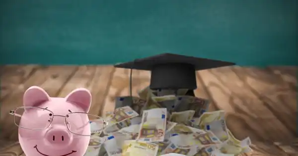 Piggy Bank with Money and Calculator