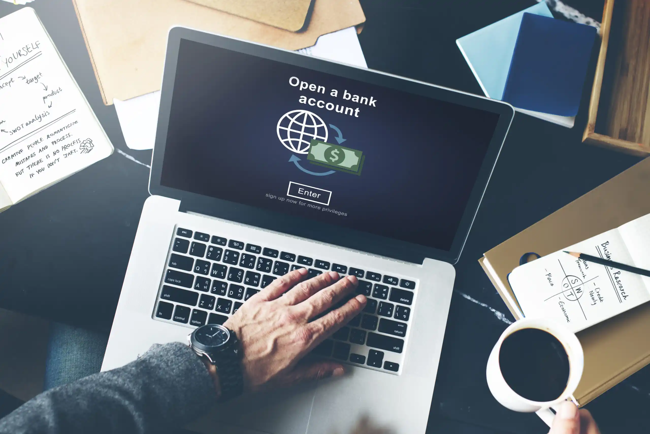 Man Opening Bank Account on Laptop