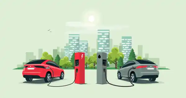 Electric and Gas-Powered Car Fueling Up