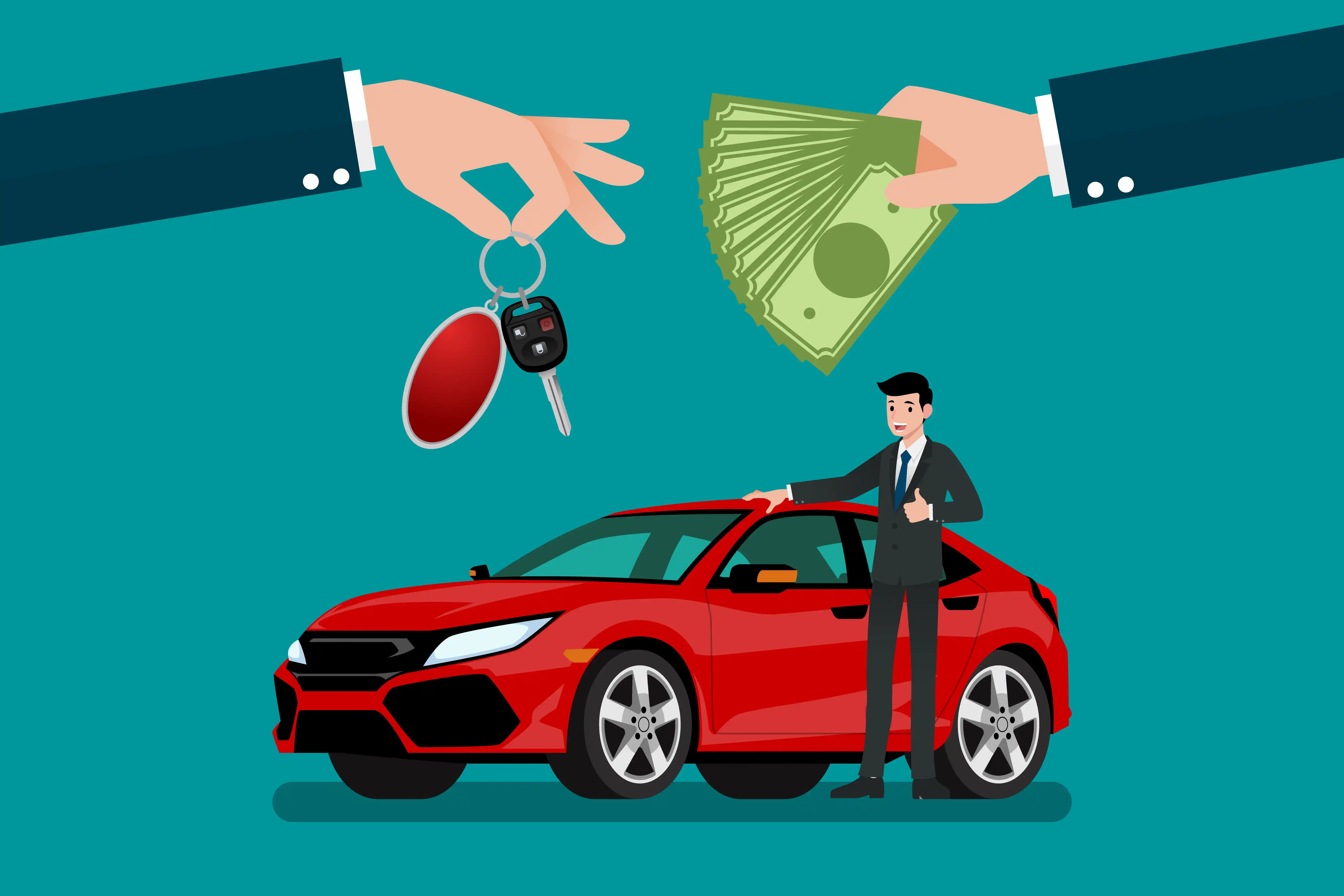 Vector illustration of paying cash for a car