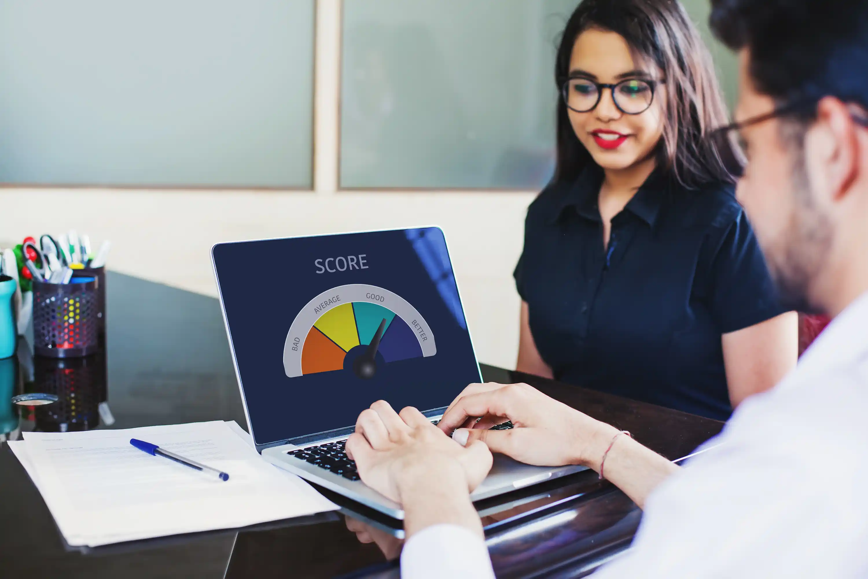 Woman checking her credit score