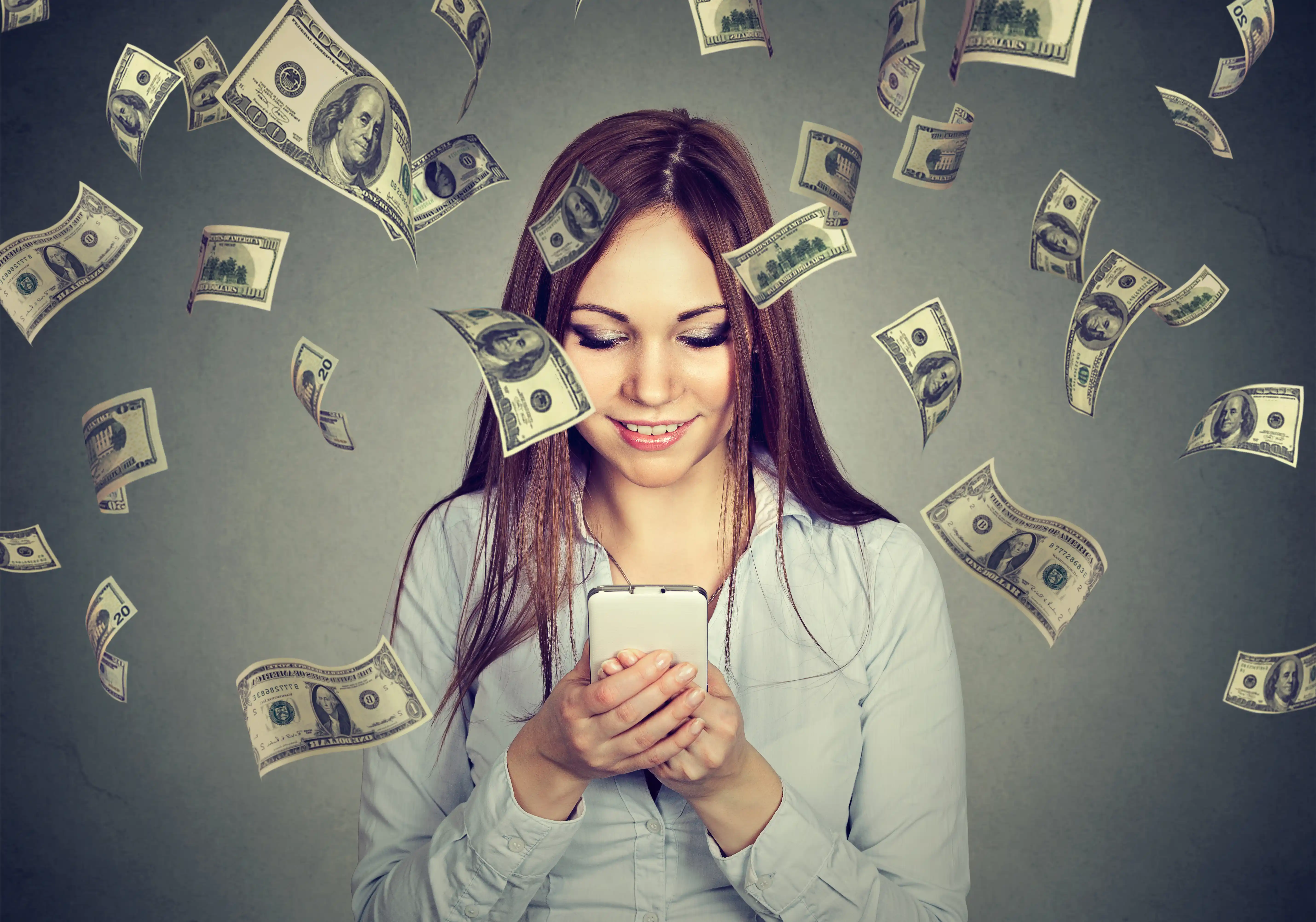 Young woman spending money on social media